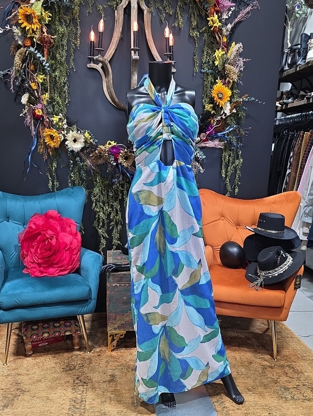 Luxxel Blue Green Abstract Maxi Dress